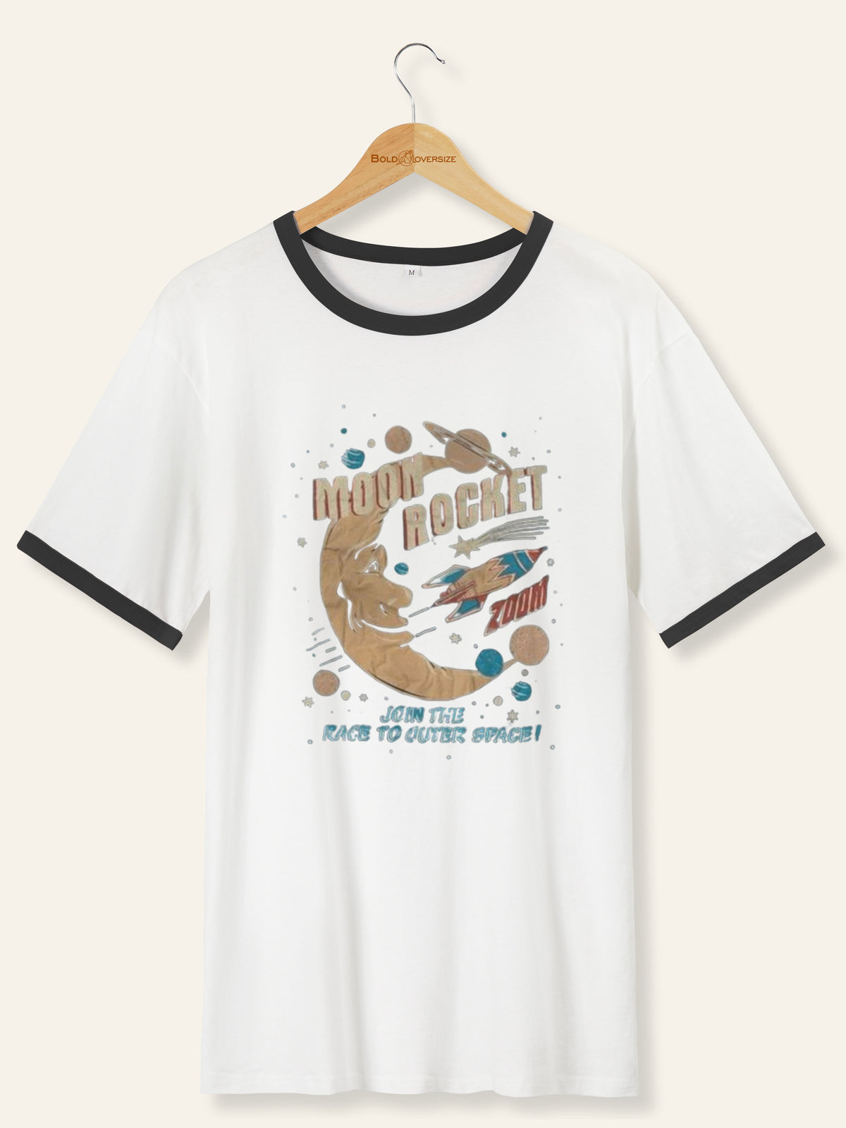 Vintage Moon Rocket Ringer Tee