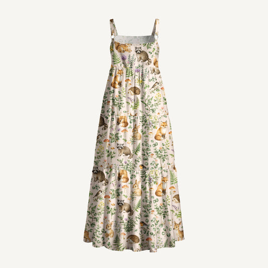 Woodland Creatures Blush Print Wide Straps Maxi Dress With Pockets