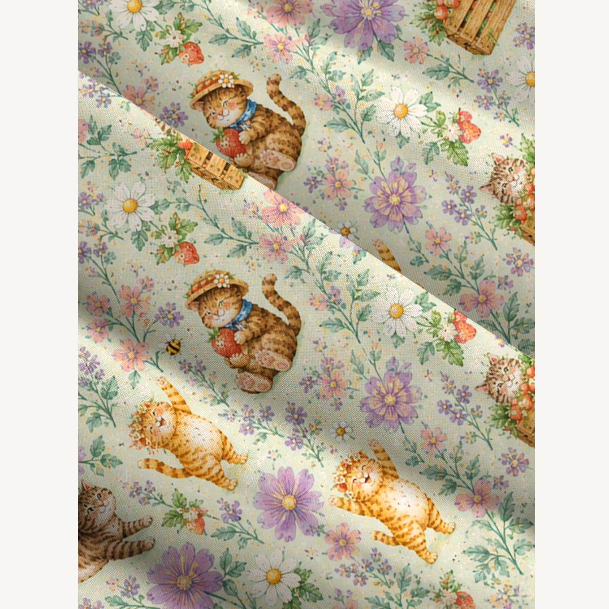 Cottage Kittens Print Wide Straps Maxi Dress With Pockets
