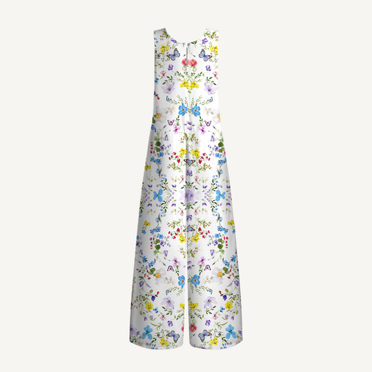 V-Neck Butterfly Trail Boho Jumpsuit with Pockets for Women