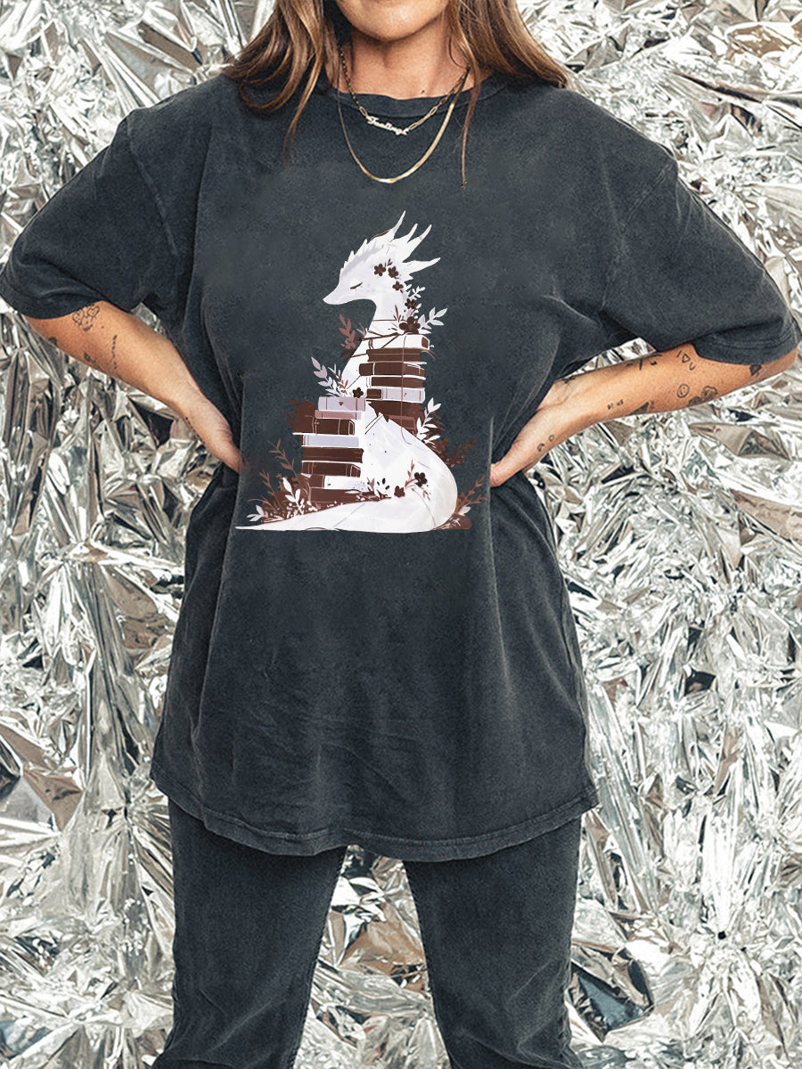 Vintage Book Dragon Fantasy Reader Washed T-Shirt