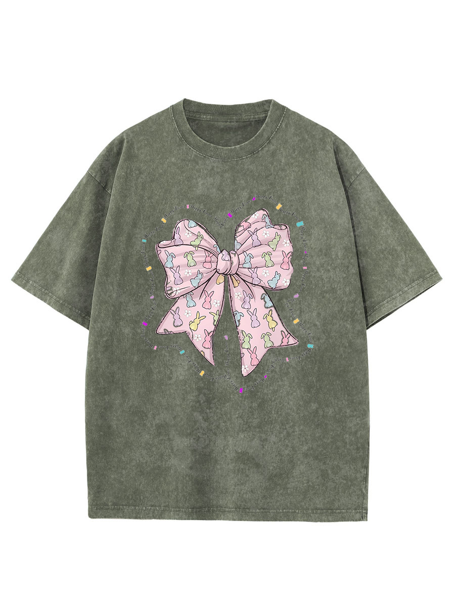 Vintage Easter Pink Bow Washed T-Shirt