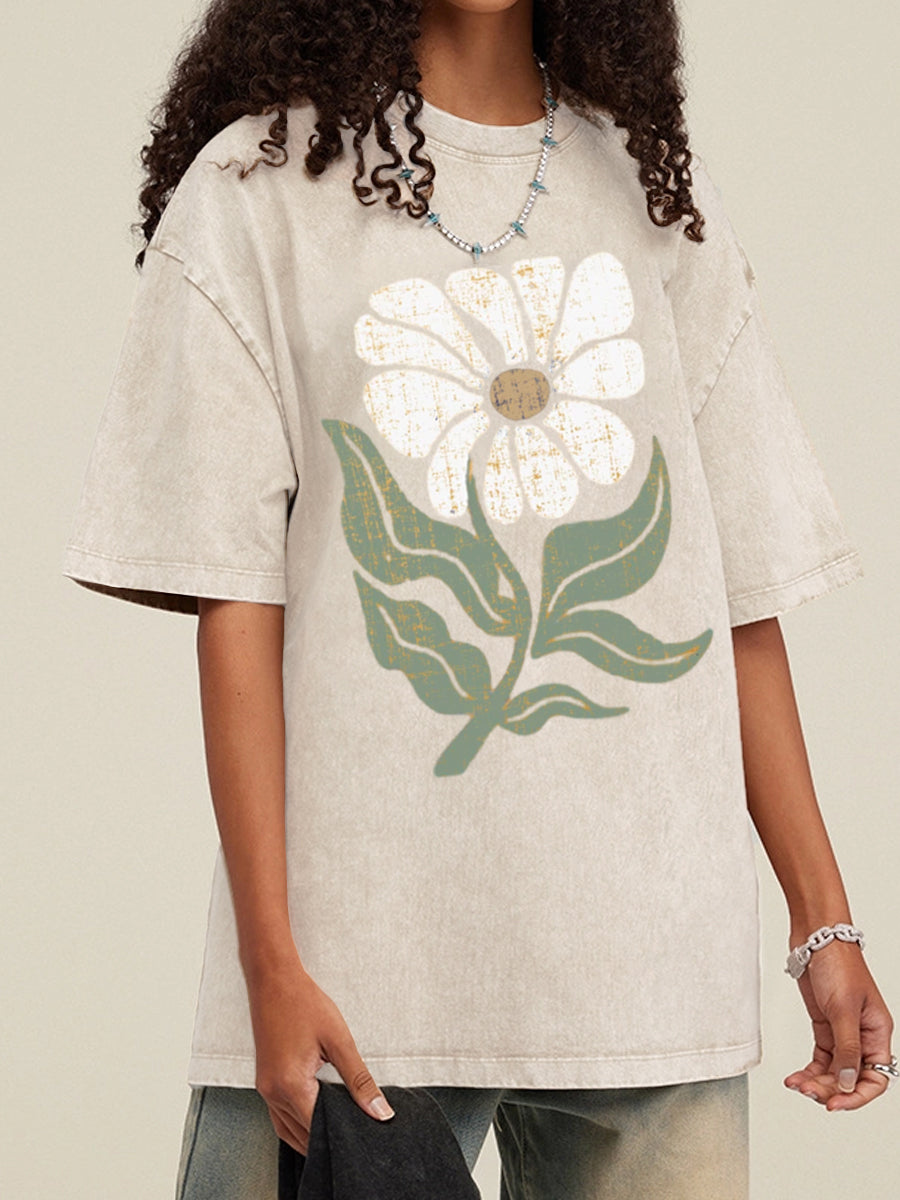 Vintage Boho Daisy Flower Washed T-Shirt