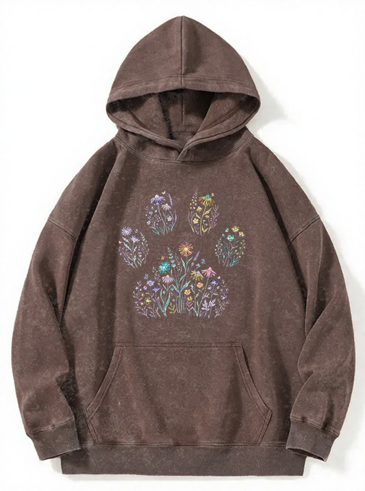 Vintage Floral Paw Print Wasted Washed Hoodie