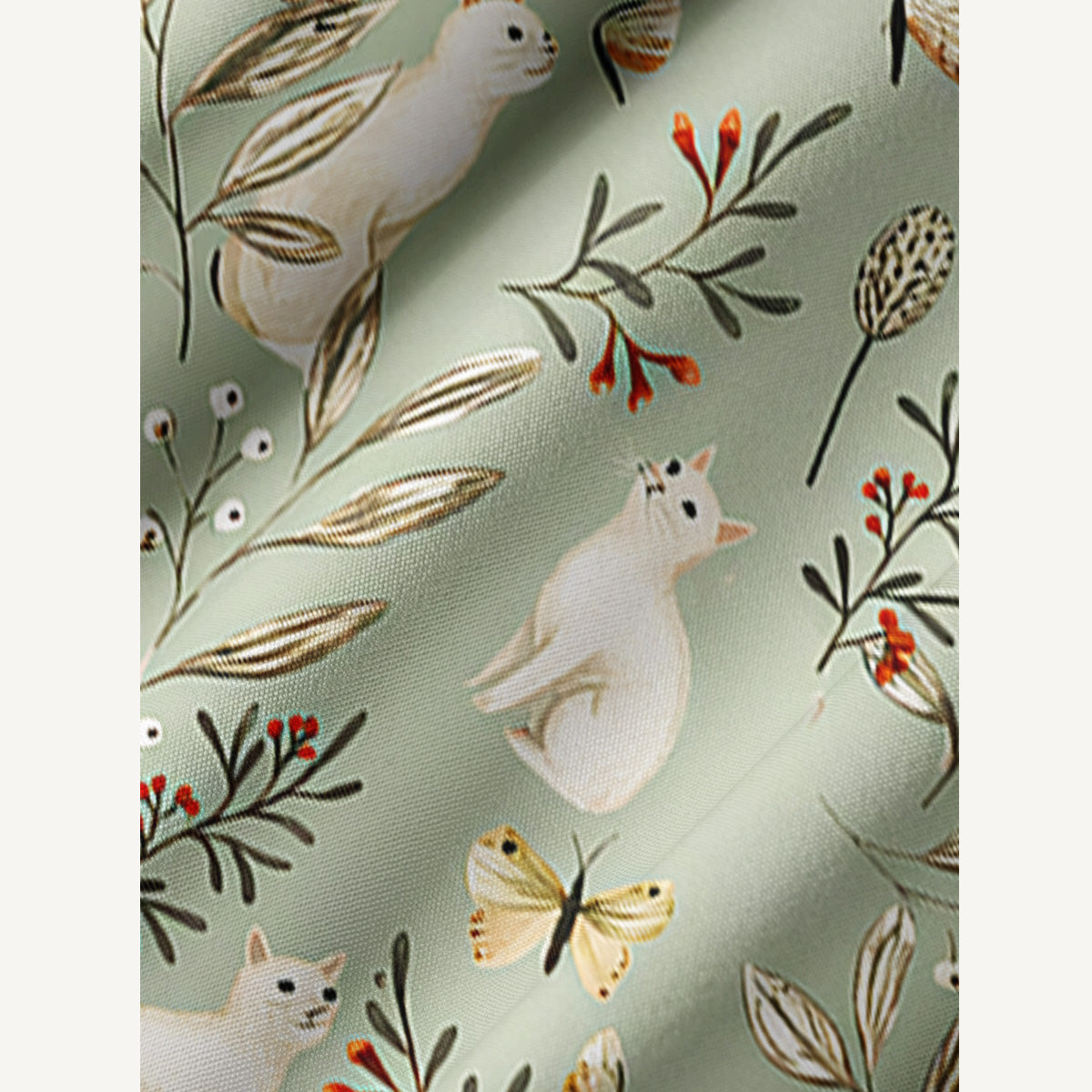 Enchanted Meadow Cat Print Boho Tie‑Neck Smock Mini Dress