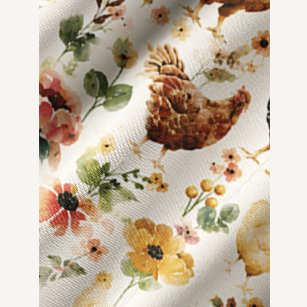 Watercolor Chicken Floral Print Boho Long Sleeve Tie‑Neck Smock Mini Dress