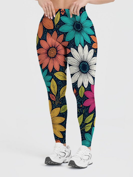 Vintage Boho Folk Art Daisy Leggings