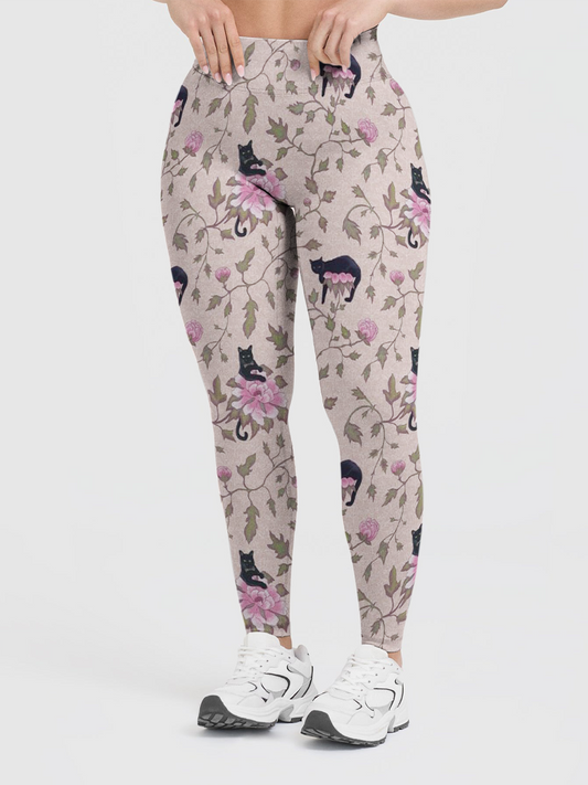 Vintage Black Cat Bloom Leggings