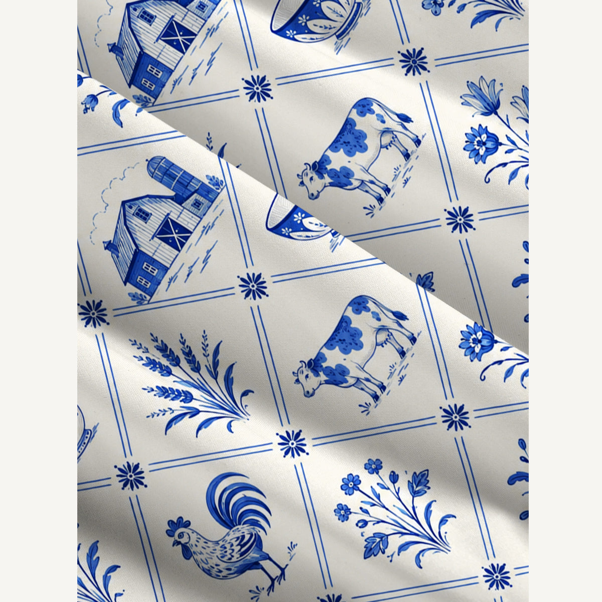 Country Delft Blue Patchwork Print Wide Straps Maxi Dress With Pockets