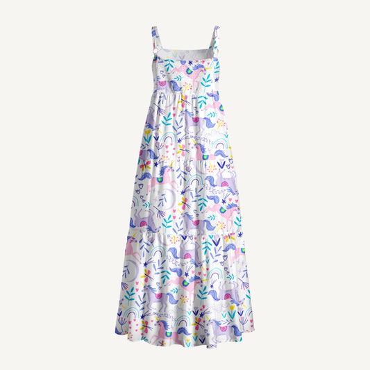 Unicorn Wonderland Print Wide Straps Maxi Dress With Pockets