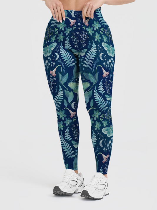 Vintage Celestial Night Garden Print Leggings
