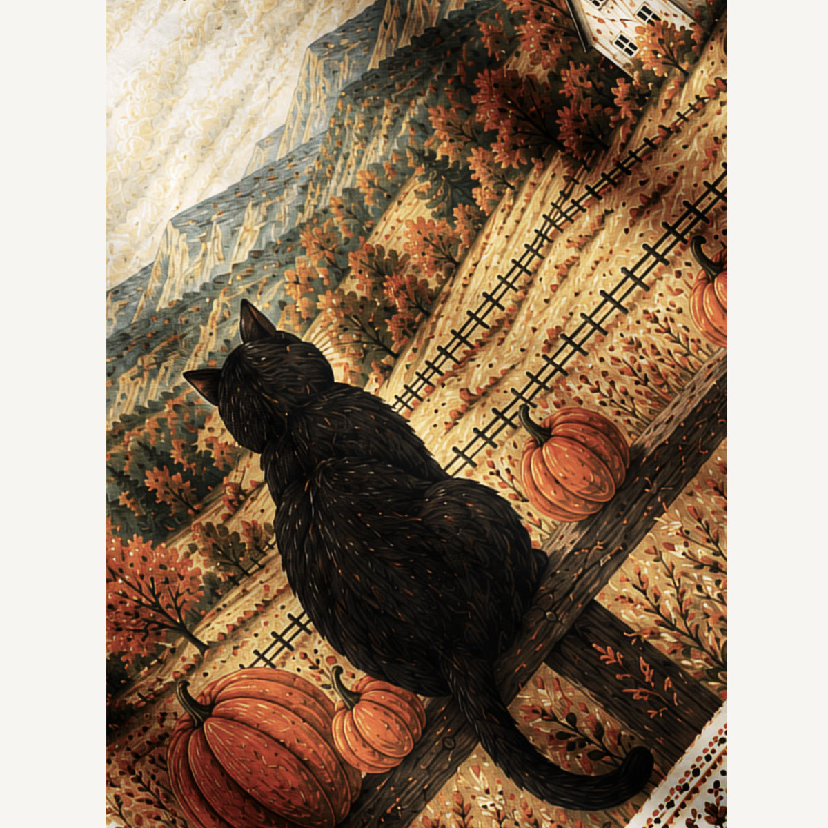 Autumn Pumpkin Field Black Cat Country Print Ugly Cardigan Sweaters