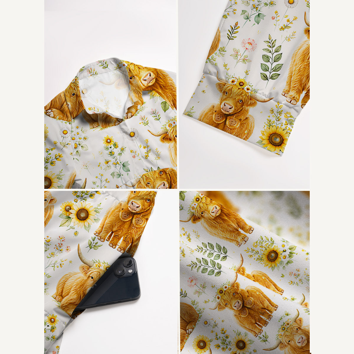 Spring Highland Cow Print Casual Midi Dress With Pockets