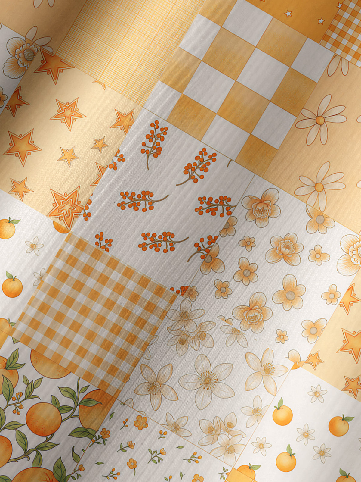 Lemon Sunshine Patchwork Print Boho Long Sleeve Tie‑Neck Blouse