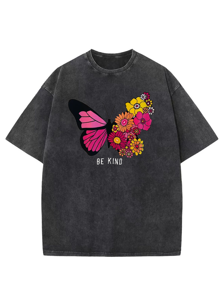 Vintage Be Kind Floral Butterfly Washed T-Shirt