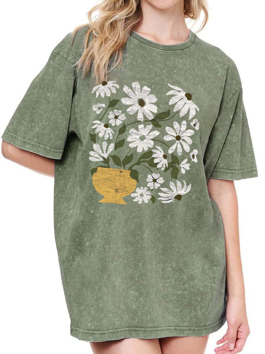 Vintage Daisies Flowers Washed T-Shirt