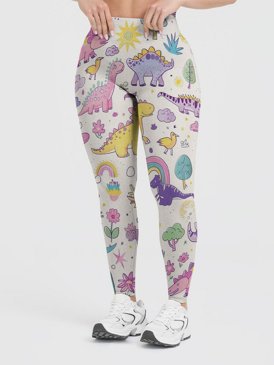 Vintage Soft Sketch-Style Dinosaur Leggings