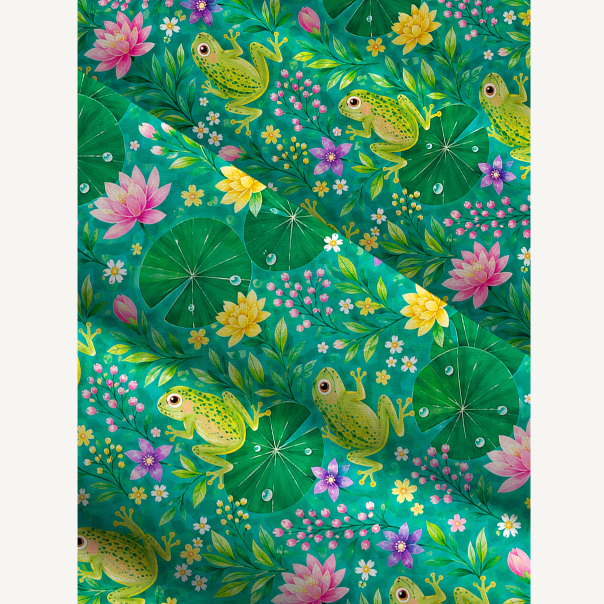 Lotus Pond Frog Print Wide Straps Maxi Dress With Pockets