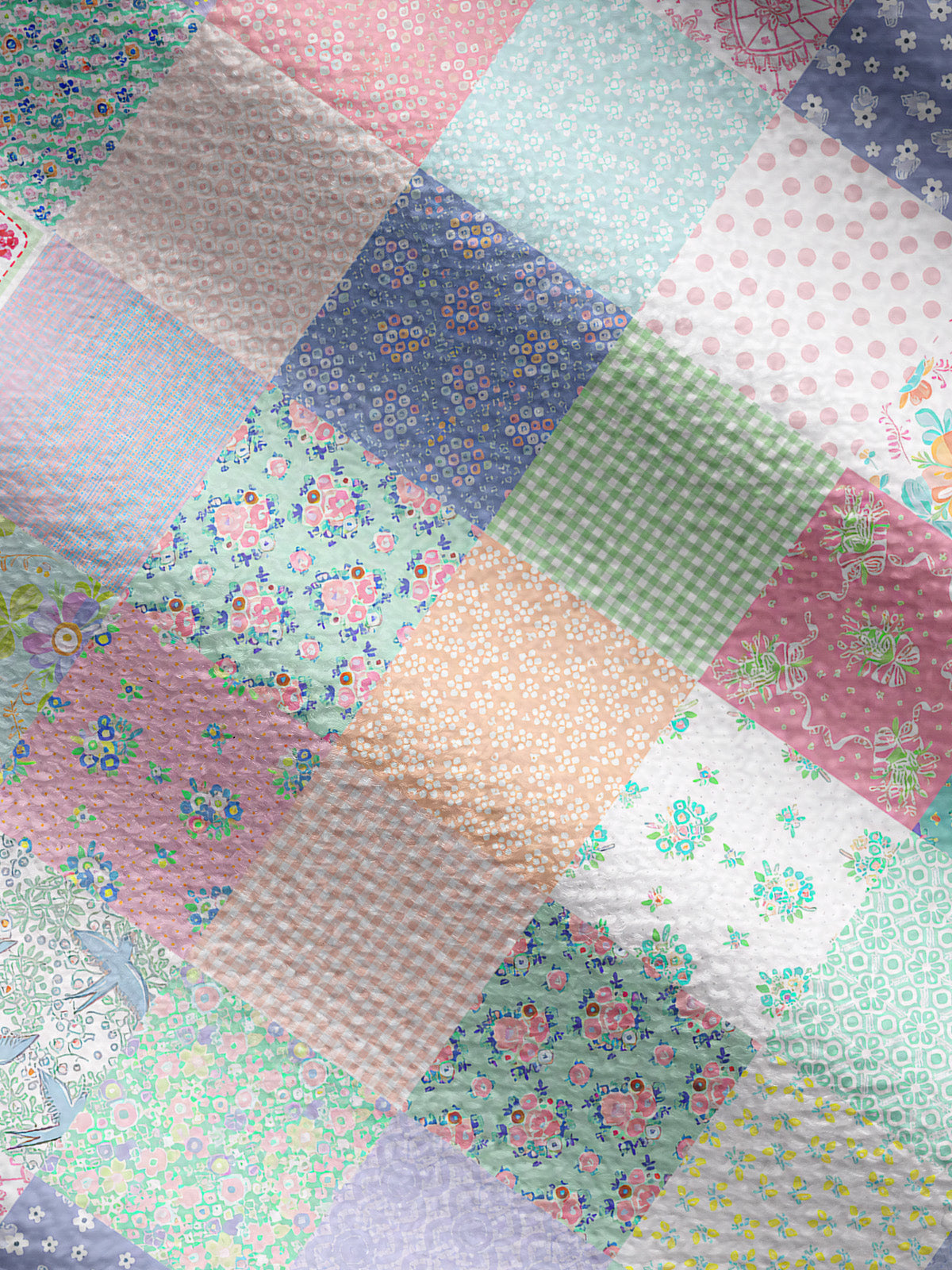 Lightweight Crew Neck Long‑Sleeve Cropped Vintage Quilt Patchwork Print Fine‑Knit Cardigan