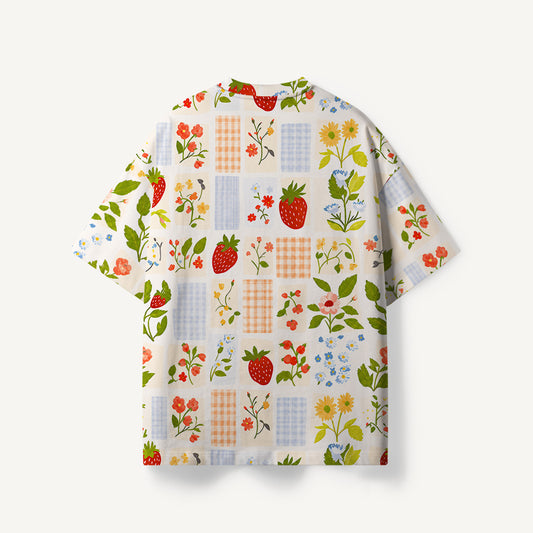 Strawberry Garden Patchwork print Premium Eco Tee