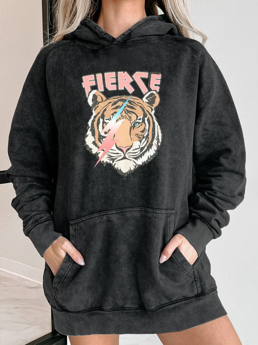 Vintage Tiger Oversized Graphic Washed Hoodie