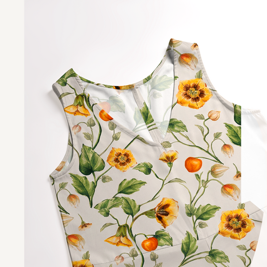 V-Neck Golden Field Boho Jumpsuit with Pockets for Women