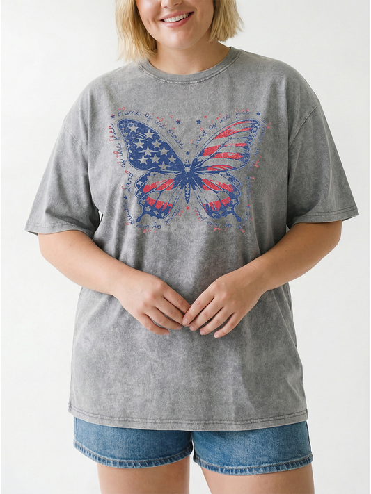 Vintage Patriotic Butterfly Washed T-Shirt