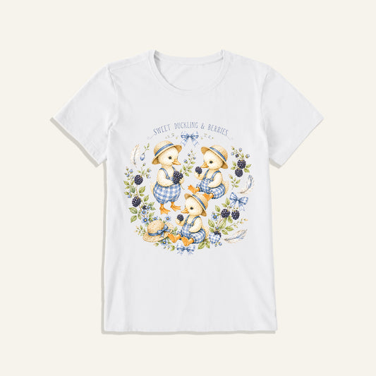 Sweet Berry Ducklings Print Crew Neck Cotton Tee