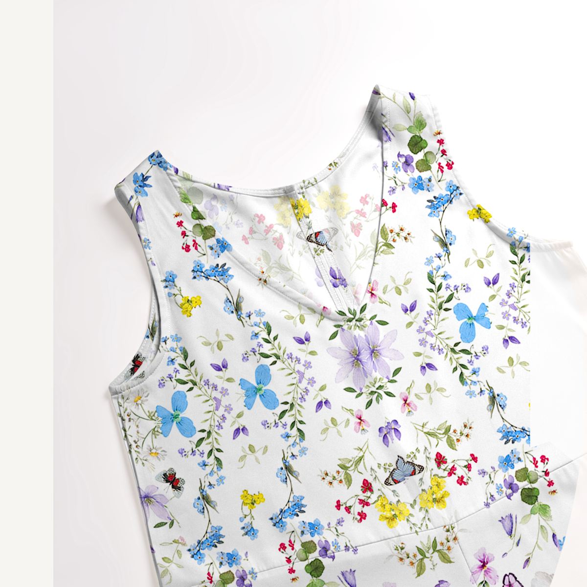 V-Neck Butterfly Trail Boho Jumpsuit with Pockets for Women