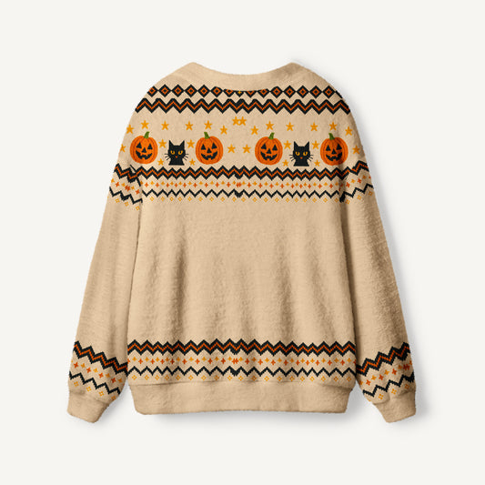 Halloween Black Cat Pumpkin Art Ugly Cardigan Sweaters