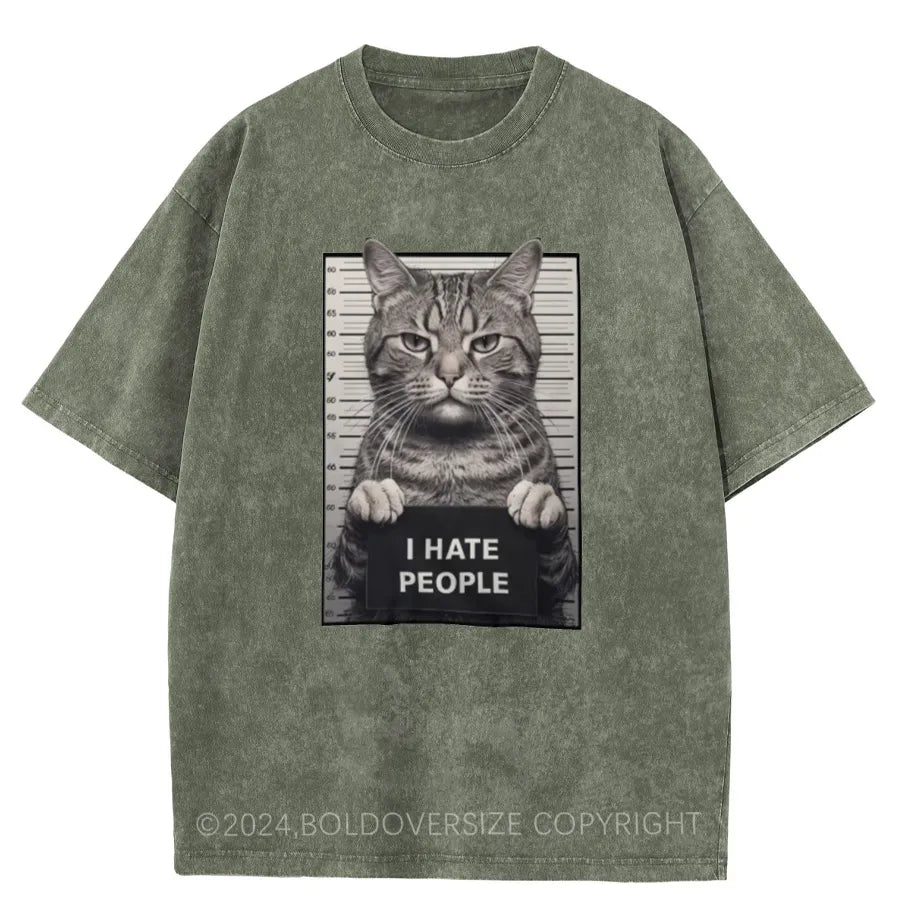Vintage I Hate People Cat Washed T-Shirt