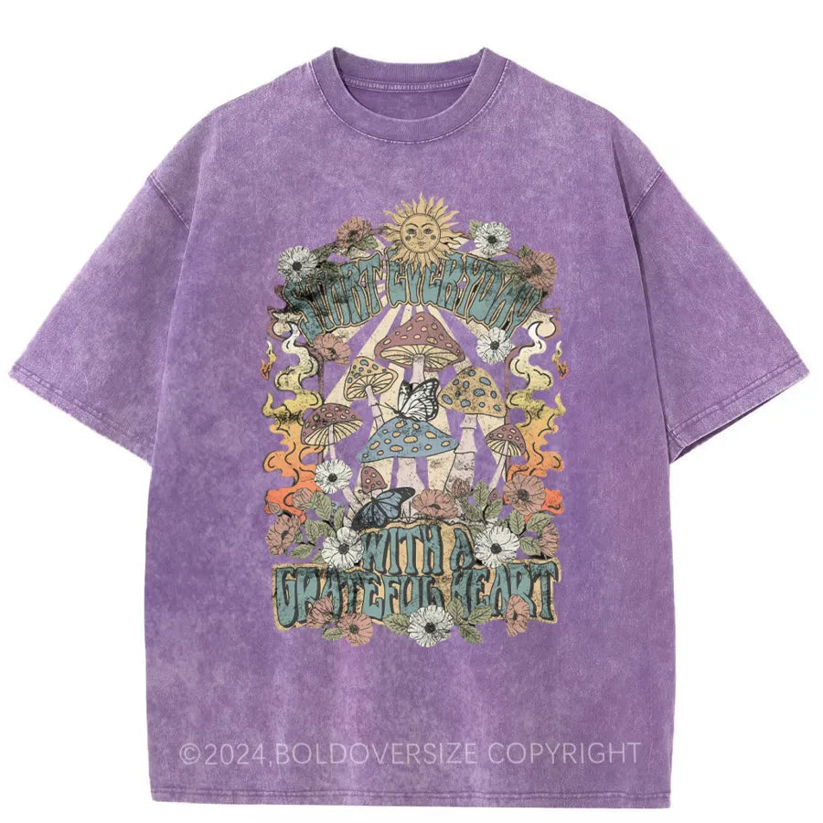 Vintage Everyday Grateful Heart Mushroom Washed T-Shirt