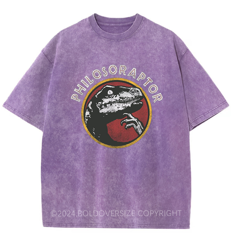Vintage Deep Thinker Philosoraptor Dinosaur Washed T-Shirt