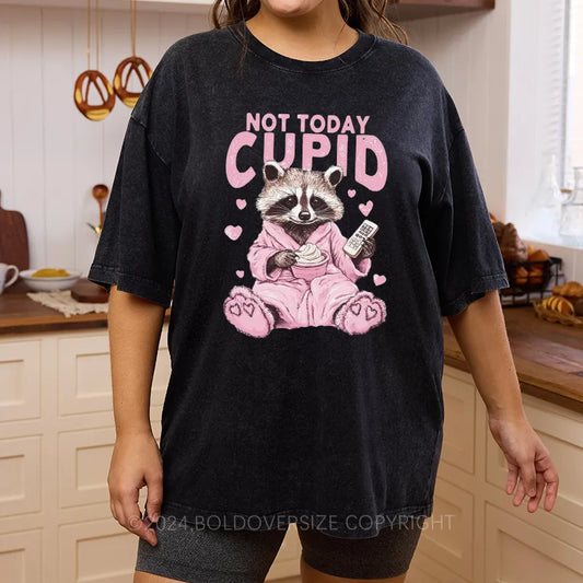 Vintage Not Today Cupid Snarky Raccoon Valentine'S Day Washed T-Shirt