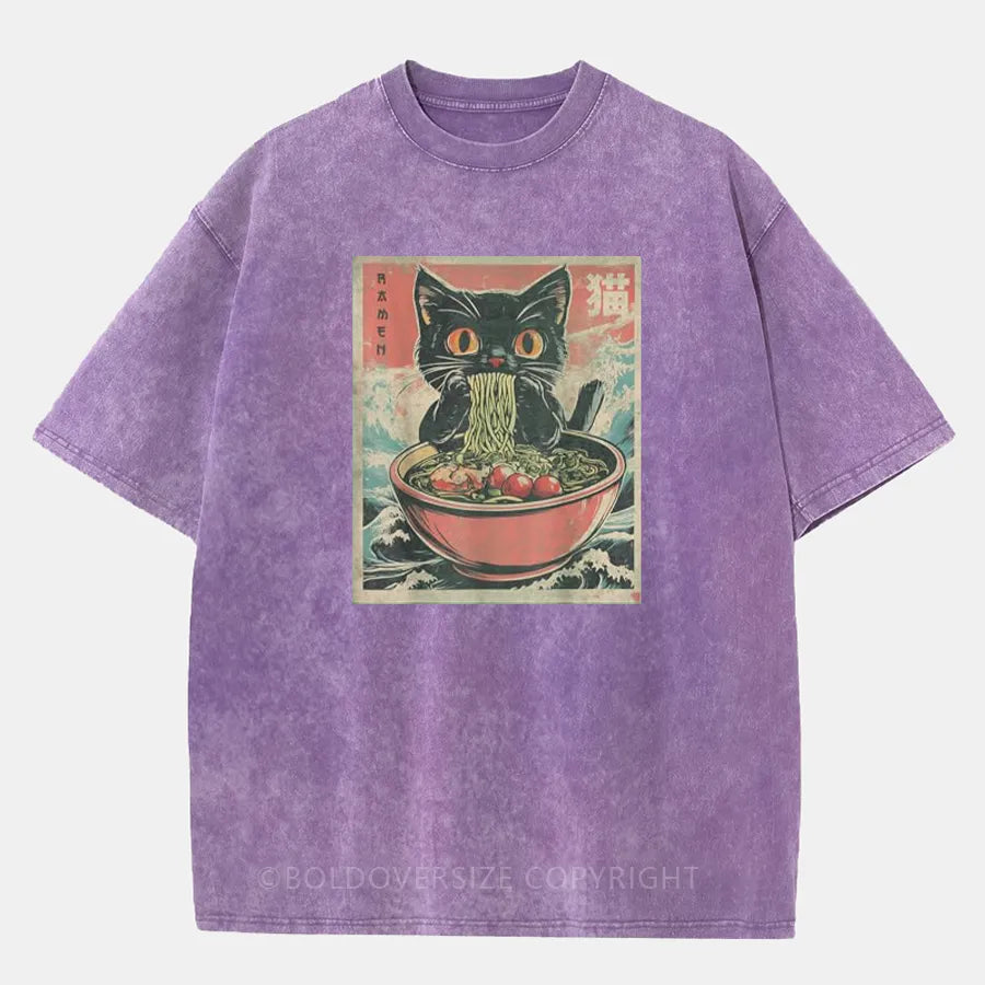 Vintage Cat Ramen Washed T-Shirt