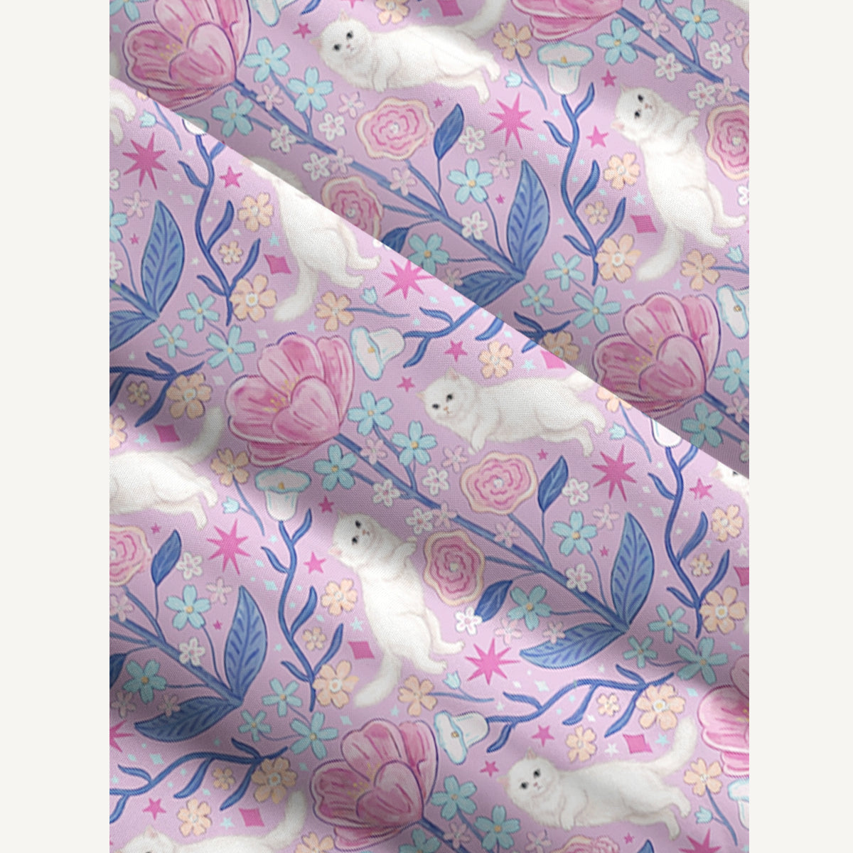 Cute White Cat Print Wide Straps Maxi Dress With Pockets