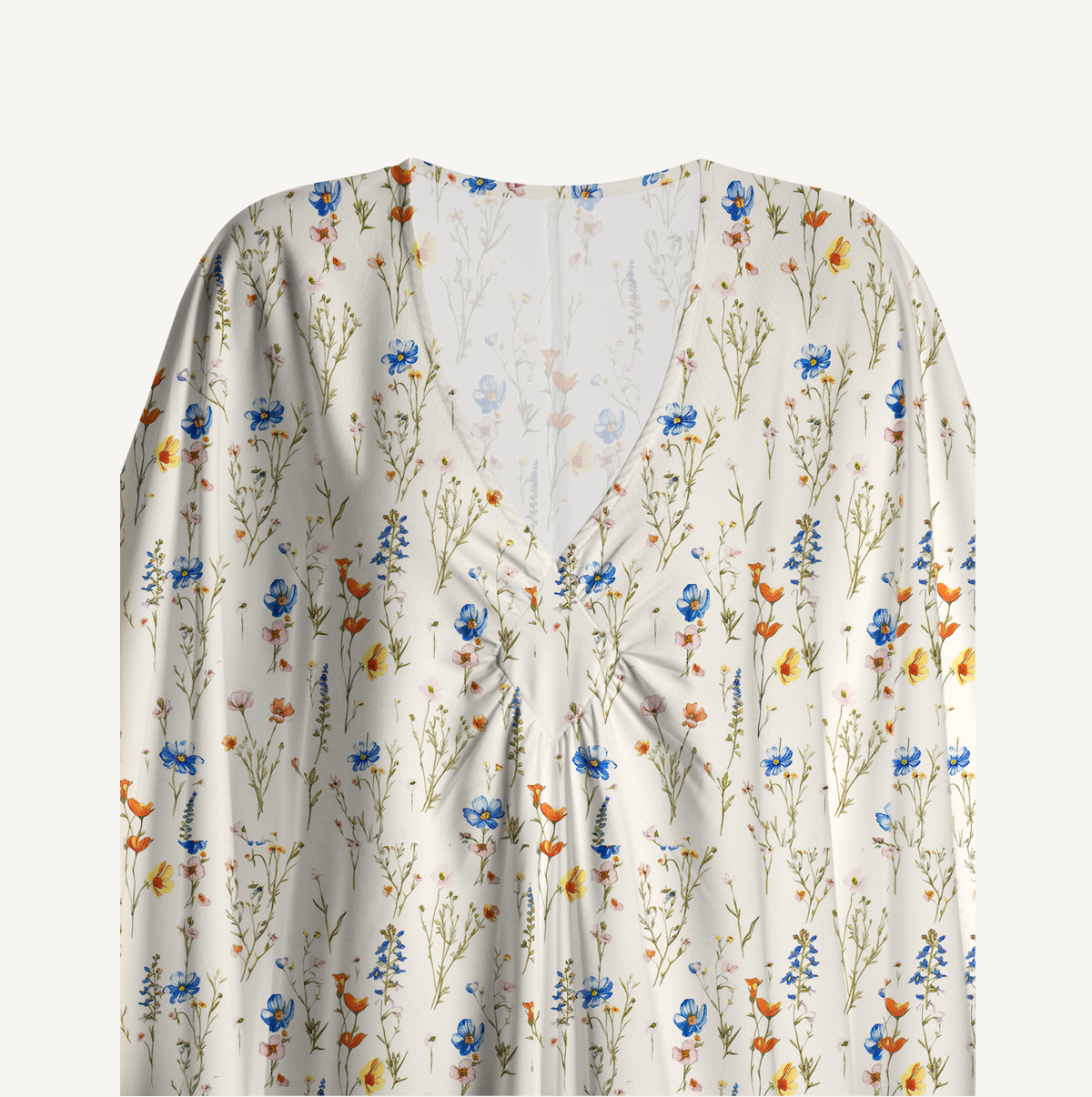 V‑Neck Wild Bloom Kimono Sleeve Kaftan Dress