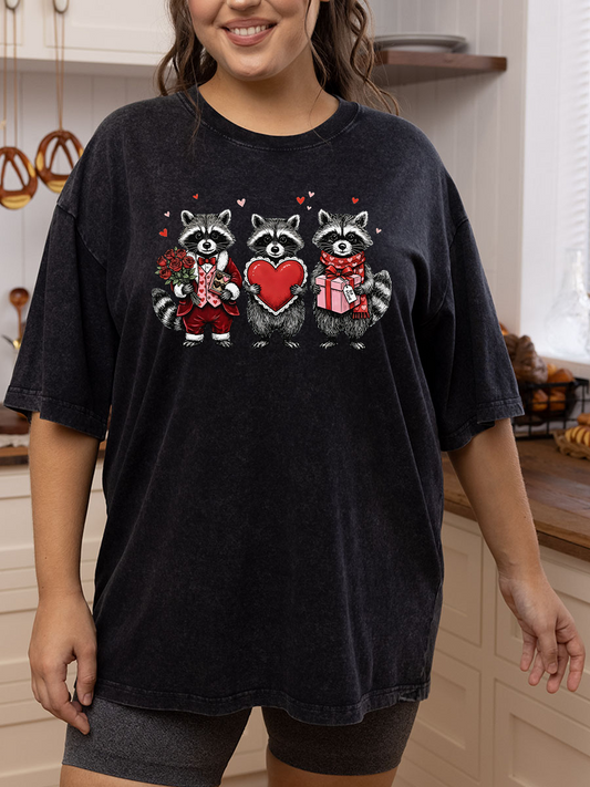 Vintage Valentines Raccoon Washed T-Shirt