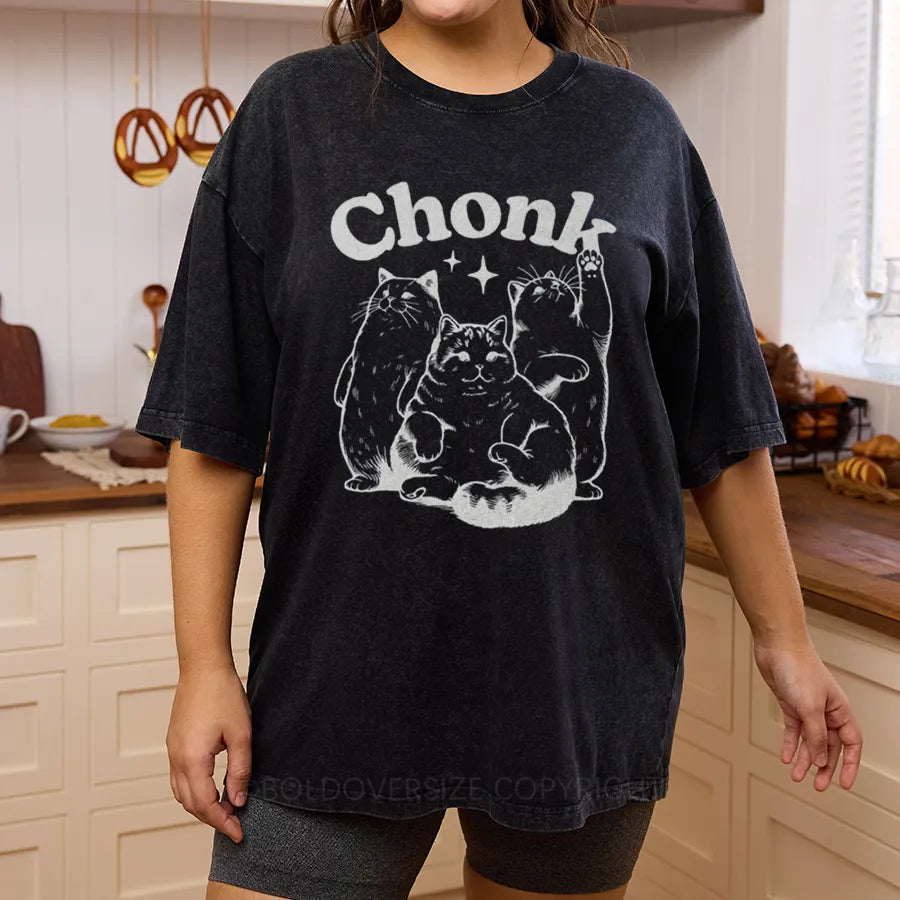 Vintage Funny Chonk Cat Washed T-Shirt