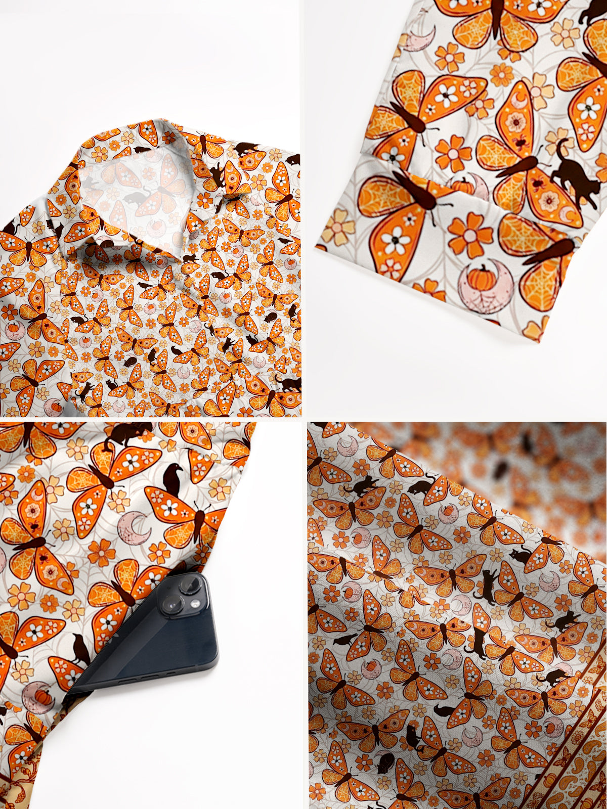 V Neck Collared Whispering Wings Halloween Print Casual Midi Dress With Pockets
