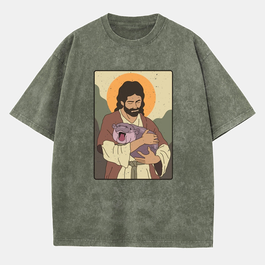 Vintage Moo Deng Jesus Washed T-Shirt