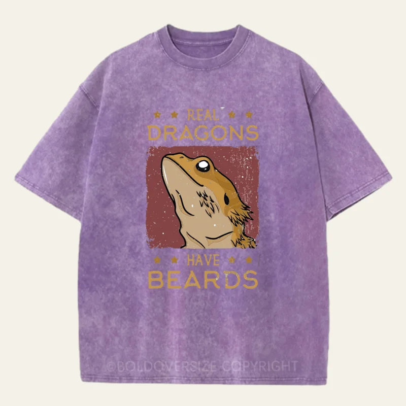 Vintage Real Dragons Have Beards Washed T-Shirt
