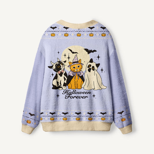 Halloween Cats Forever Print Halloween Ugly Cardigan Sweaters