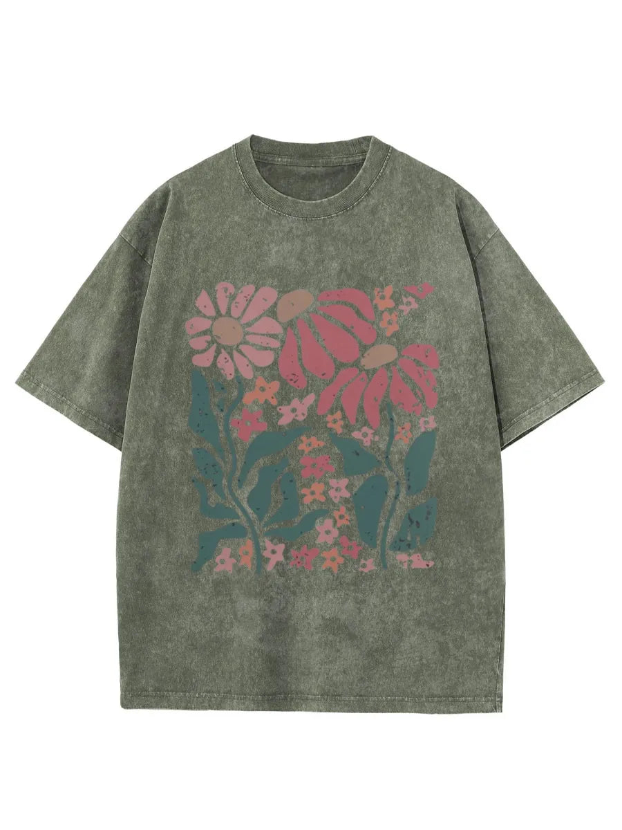 Vintage Boho Daisy Flower Washed T-Shirt