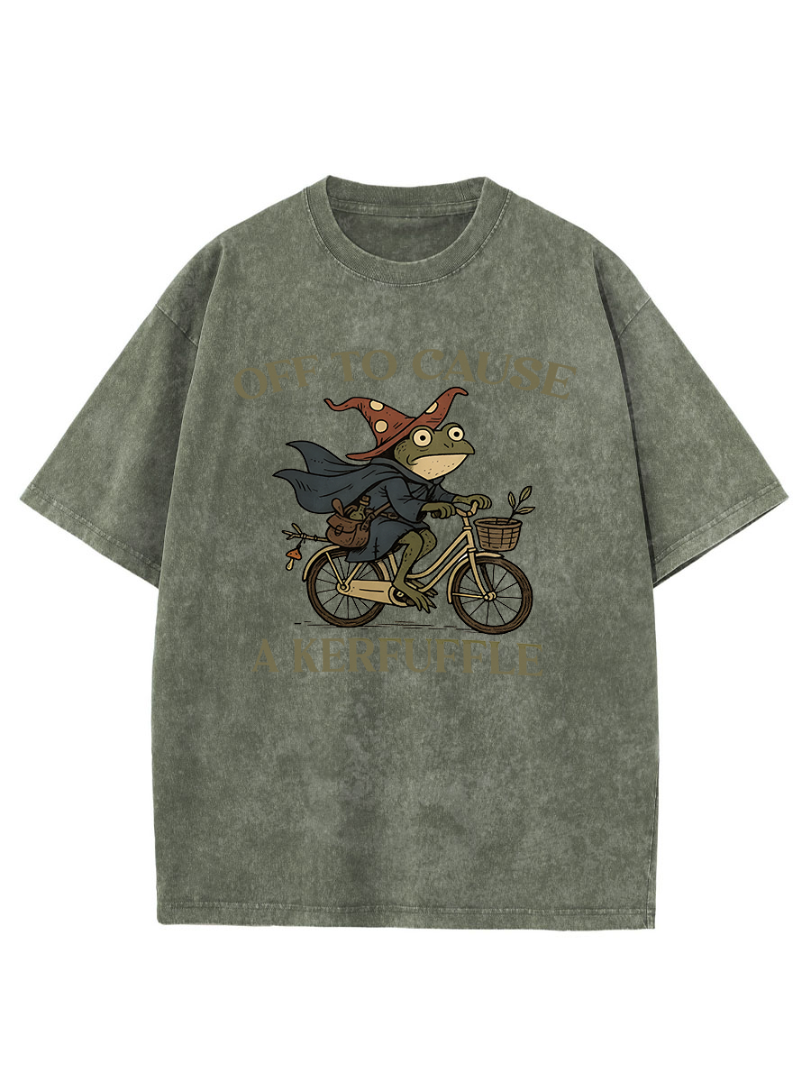 Vintage Off To Cause A Kerfuffle Frog Washed T-Shirt