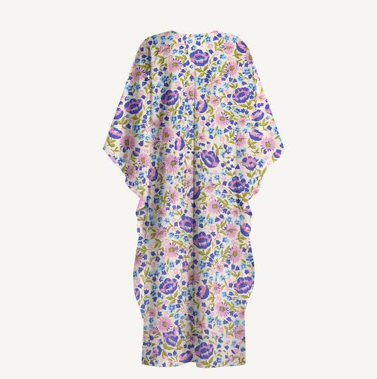 V‑Neck Lavender Bloom Kimono Sleeve Kaftan Dress