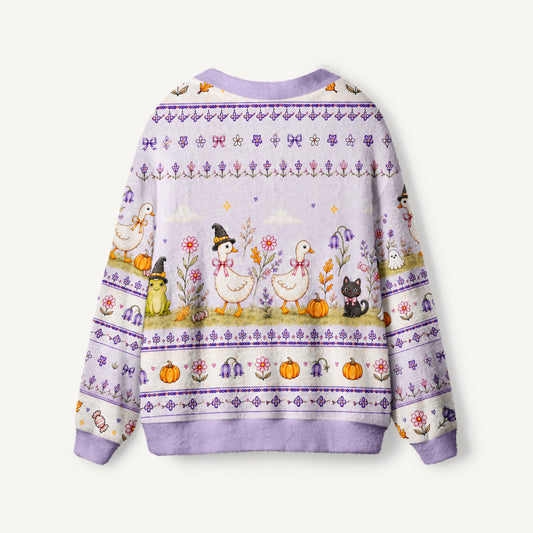Witchy Goose Garden Print Halloween Ugly Cardigan Sweaters
