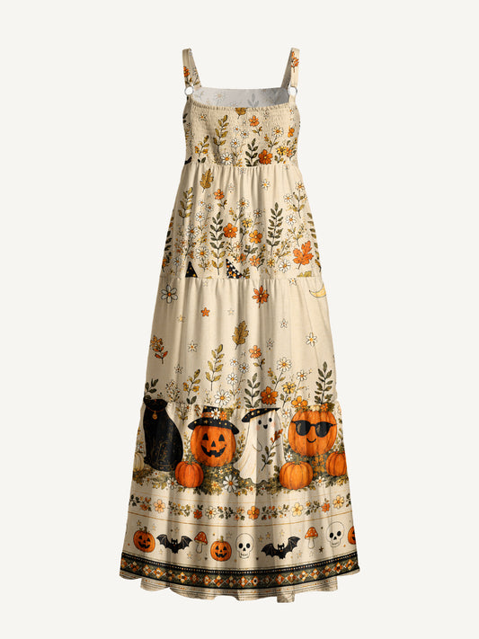 Harvest Ghost Garden Print Wide Straps Maxi Dress With Pockets