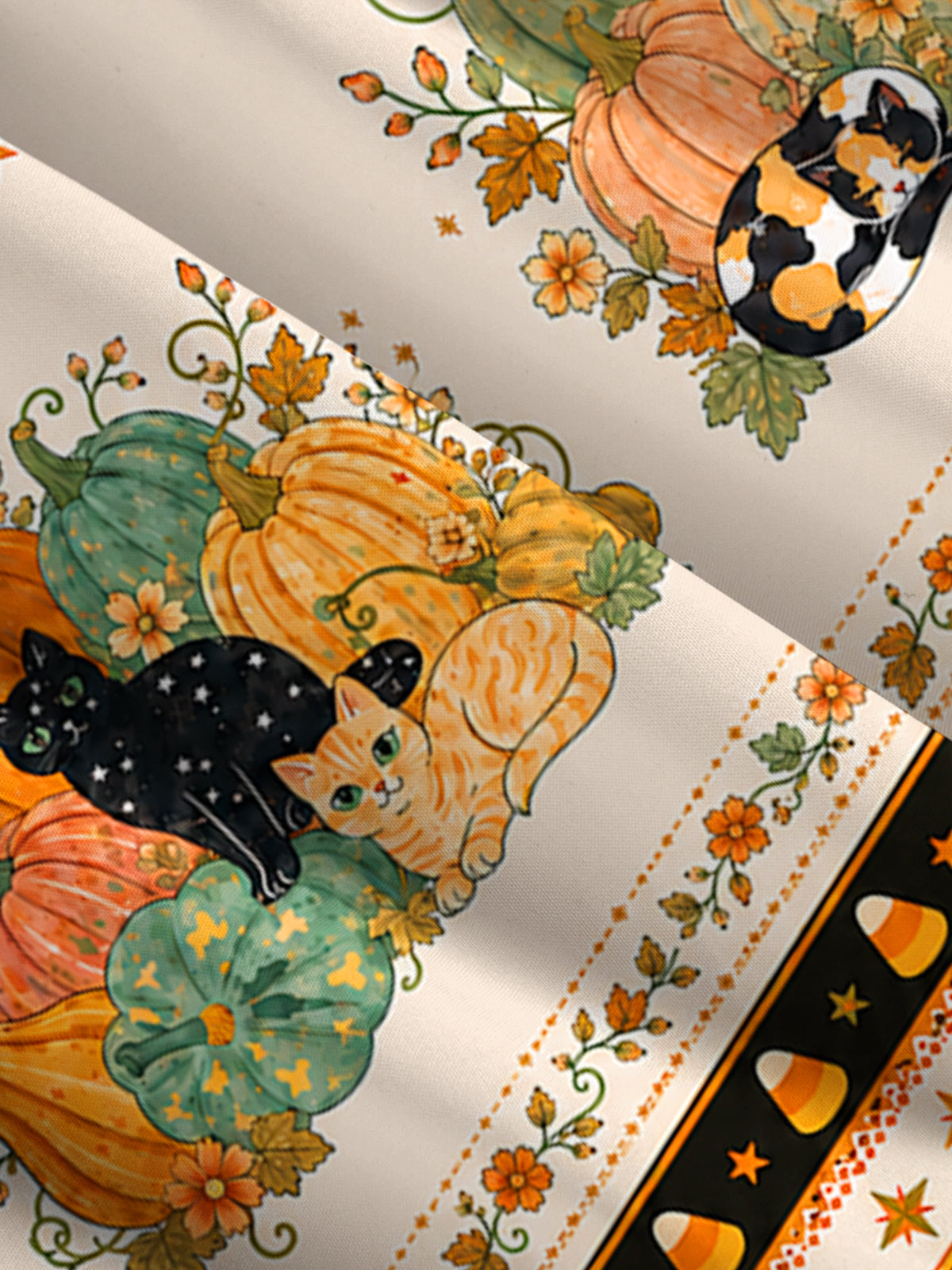 Pumpkin Patch Cats Print Wide Straps Maxi Dress With Pockets