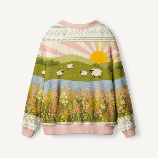 Sunrise Meadow Sheep Print Ugly Cardigan Sweaters